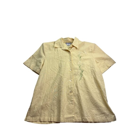 Leslie Fay Womens Embroidered Short Sleeve Lightweight Blazer 1X Linen Blend - Picture 1 of 5